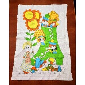 Vintage Old Woman Who Lived in a Shoe Quilt Baby Nursery Rhyme Blanket Decor